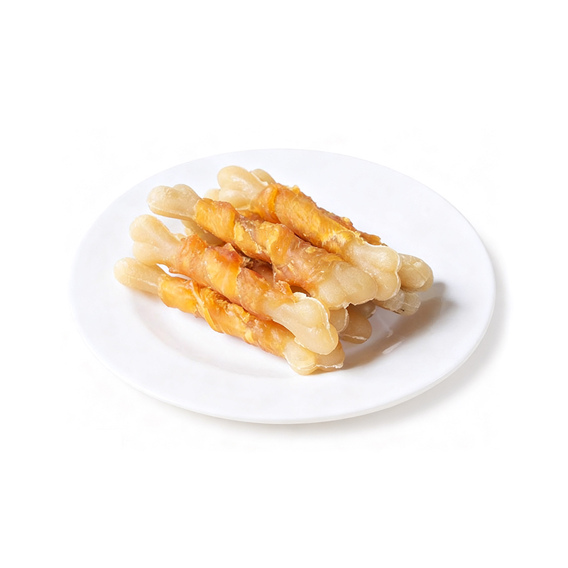 Rollo de pollo en forma de hueso con sabor a pollo, alimento para limpiar dientes de mascotas