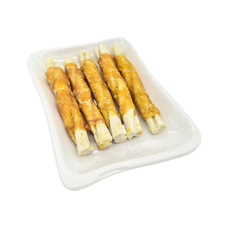 NP003 Palillo masticable para perros de cuero crudo compuesto envuelto en pollo de 5'