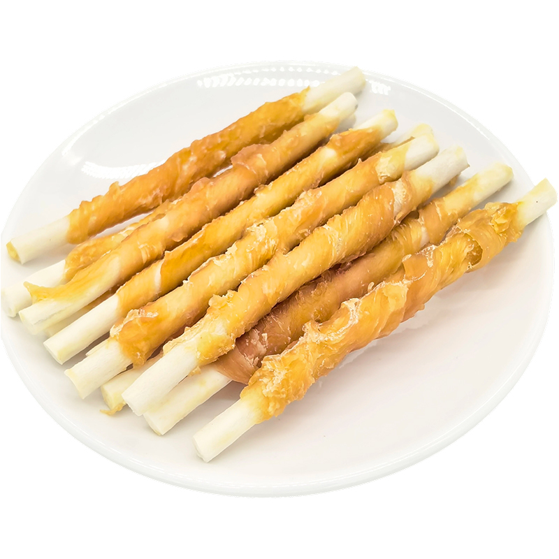 NP002 Palillo masticable para perros de cuero crudo compuesto envuelto en pollo de 5'