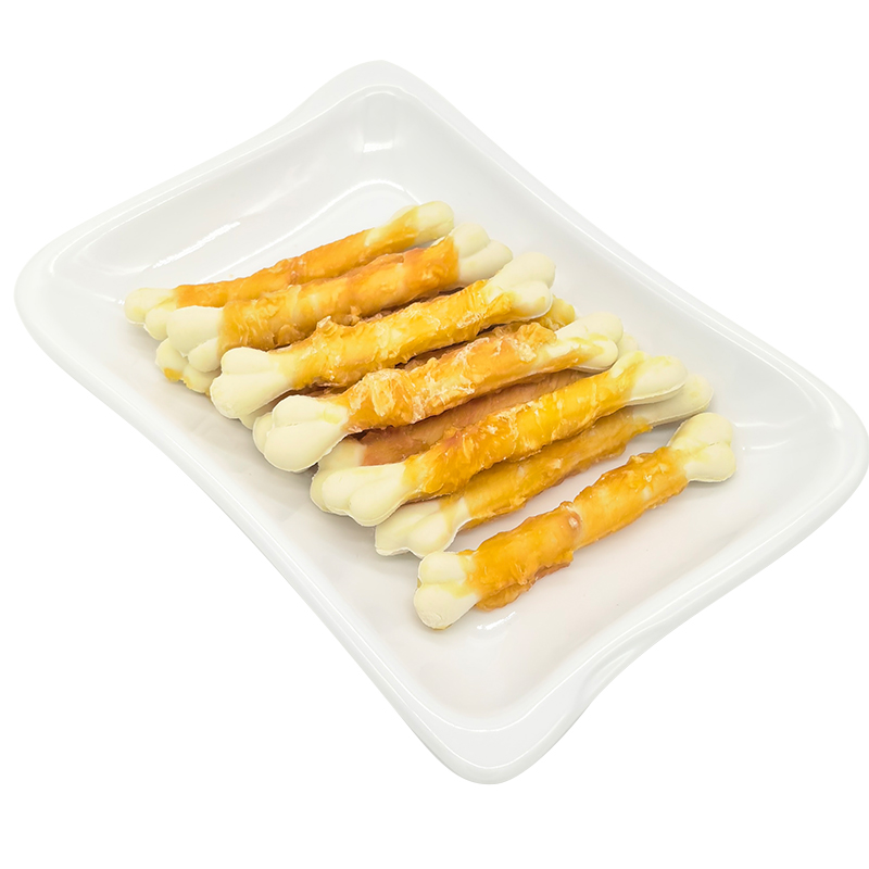 Golosinas para perros con rollo de pollo en forma de hueso de 8,5 cm con sabor a leche