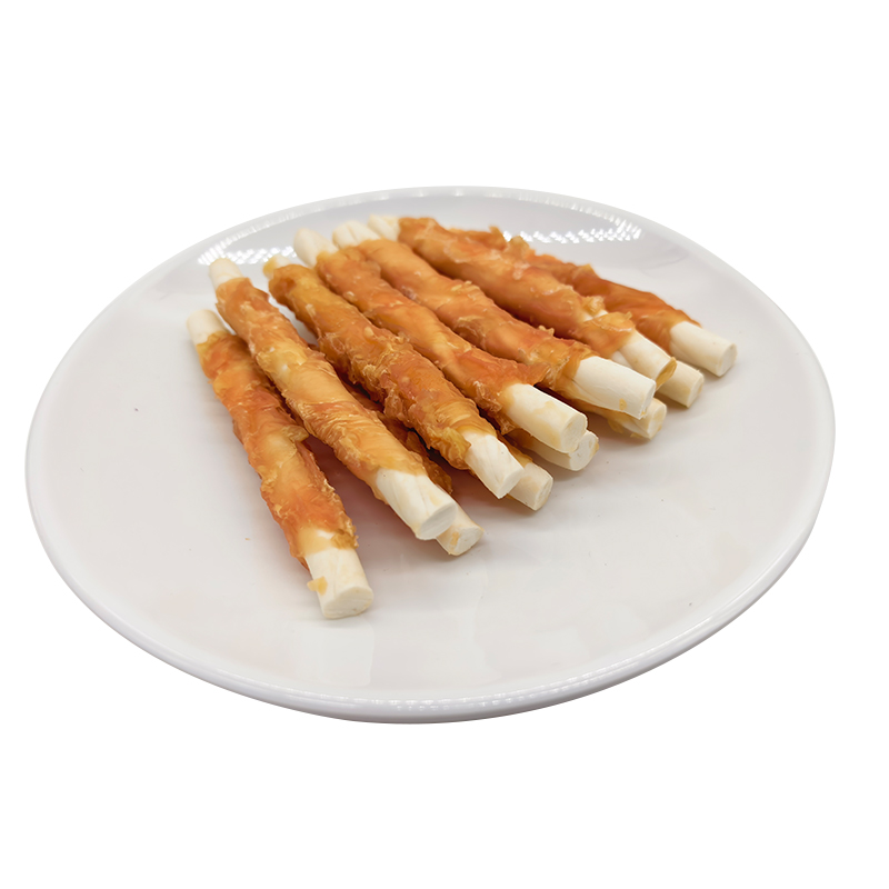 NP002 Palillo masticable para perros de cuero crudo compuesto envuelto en pollo de 5'