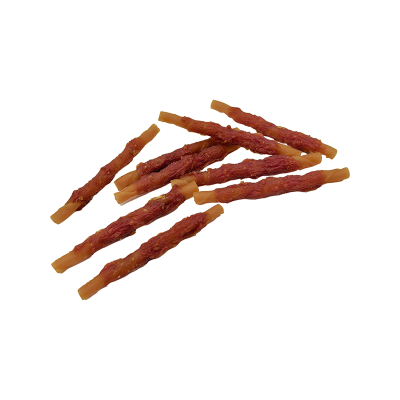 Palillo masticable retorcido envuelto en pato de un solo color: golosinas masticables para perros de larga duración (12-12,5 cm)