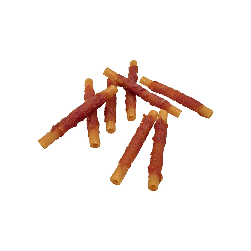 Palillo masticable hueco y retorcido, envuelto en pato, de un solo color, golosinas masticables para perros de larga duración (12-12,5 cm)