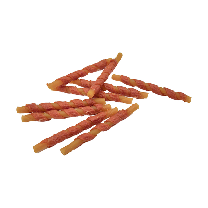 Palillo masticable retorcido envuelto en tiras de pato de un solo color: golosinas masticables para perros de larga duración (12-12,5 cm)