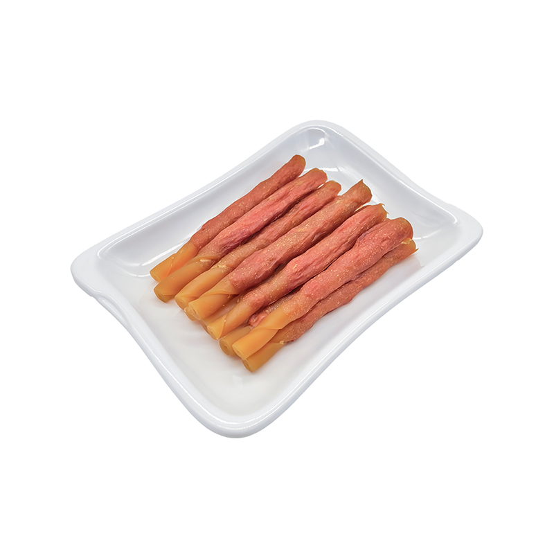 Palo de golosina para perros enrollado con pasta de pato de un solo color
