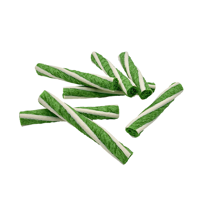 Palitos masticables para perros retorcidos e inflados de dos colores